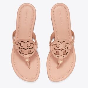 Tory Burch Pink Leather Miller Sandals - Light Sand in color